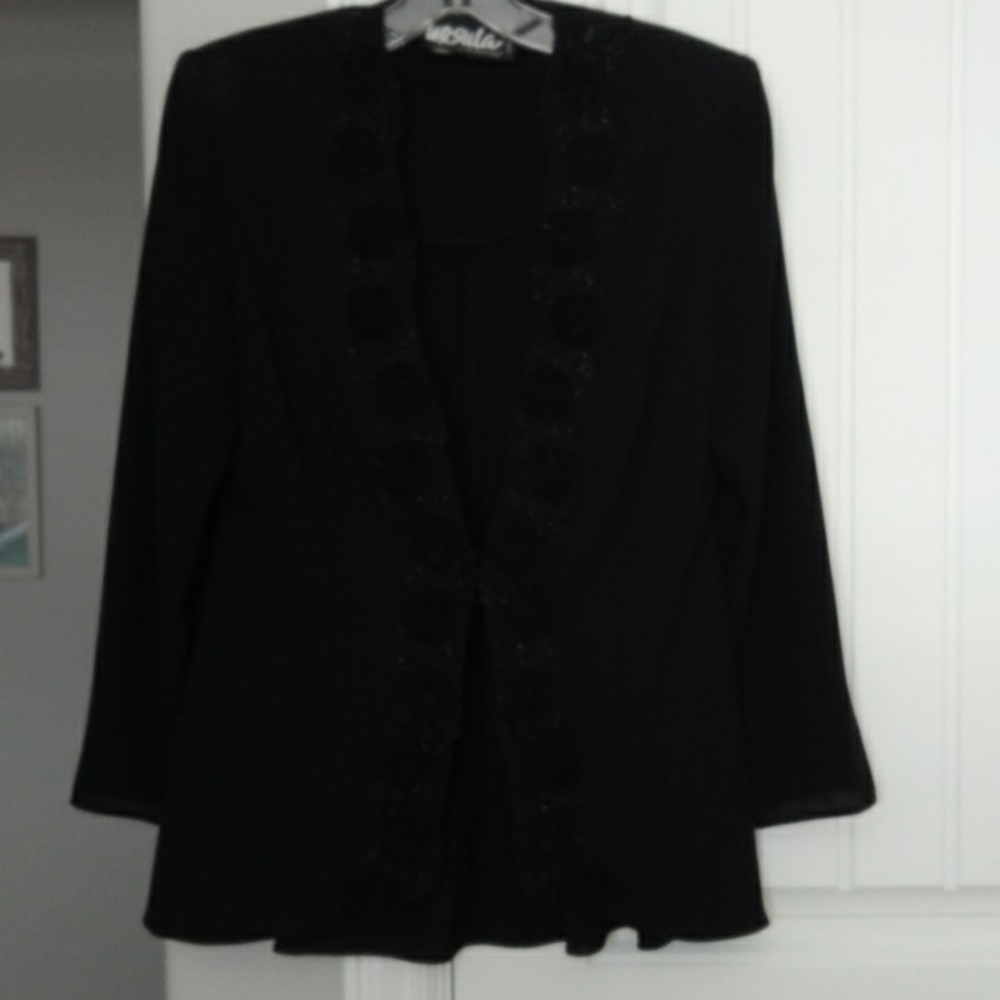 Ursula of Switzerland Black Beaded Jacket Blazer Vintage